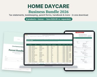 Home Daycare Starter Kit 2026, Business Bundle, Tax Statement, Bookkeeping, Forms, Contract, Handbook, Excel & Word