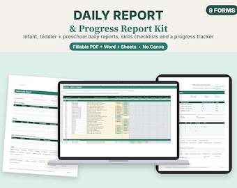 Daycare Daily Report & Progress Report Kit, Infant Toddler Preschool Forms, Kindergarten Readiness Checklist, Fillable PDF