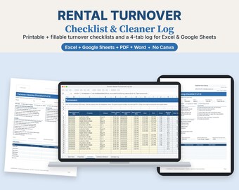 Vacation Rental Turnover Cleaning Checklist, Host Checklist, Cleaner Log, Inventory, Fillable PDF, Word, Google Sheets