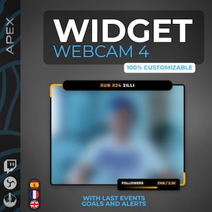 Widget de marco para cámara web Twitch Pro - Superposición de StreamElements para OBS - Alertas, objetivos y eventos - StreamElements y OBS - 3 idiomas