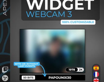 Twitch Widget Webcam Frame Pro WIDGET CAM 3 - Overlay with Lens, Clock, Logo and Events - StreamElements and OBS - 3 Languages