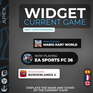 Peut inclure: Un affichage numérique montrant un "WIDGET" pour le "JEU ACTUEL". Le widget est 100% personnalisable et affiche le nom et la jaquette du jeu en cours. Exemples : "MARIO KART WORLD", "EA SPORTS FC 26" et "BORDERLANDS 4".