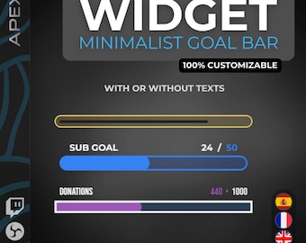 Twitch Widget Lens PRO | Minimalist Bar Follower, Sub, Bits, Donations | Auto-Incrementing | StreamElements OBS | 3 Languages