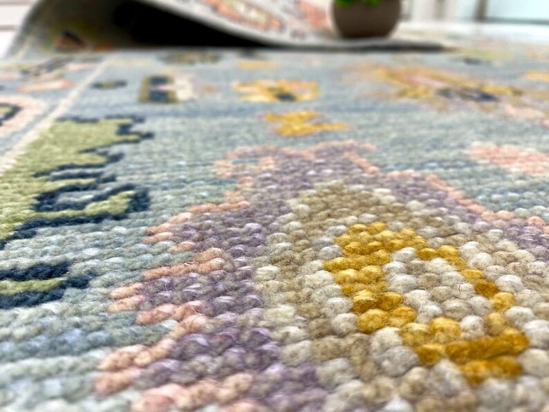 Sage Muted Rug Hand-knotted Wool Oushak Runner Rug – Muted Blue, Made in India Sage ...