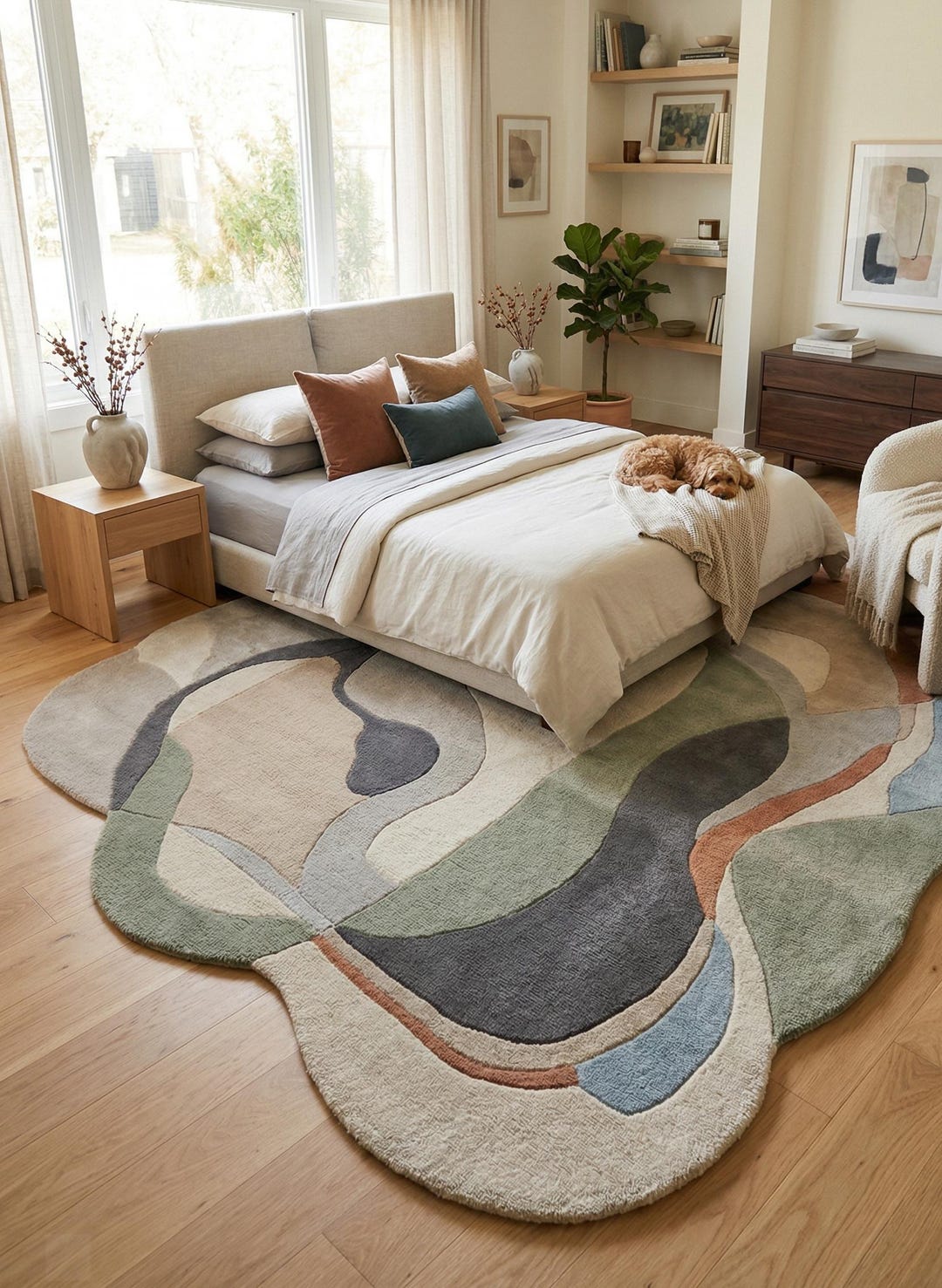 Abstract Hand Tufted Wool Rug, Organic Wavy Irregular Area Carpet ...
