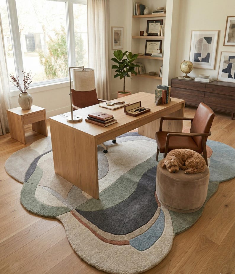 Abstract Hand Tufted Wool Rug, Organic Wavy Irregular Area Carpet ...