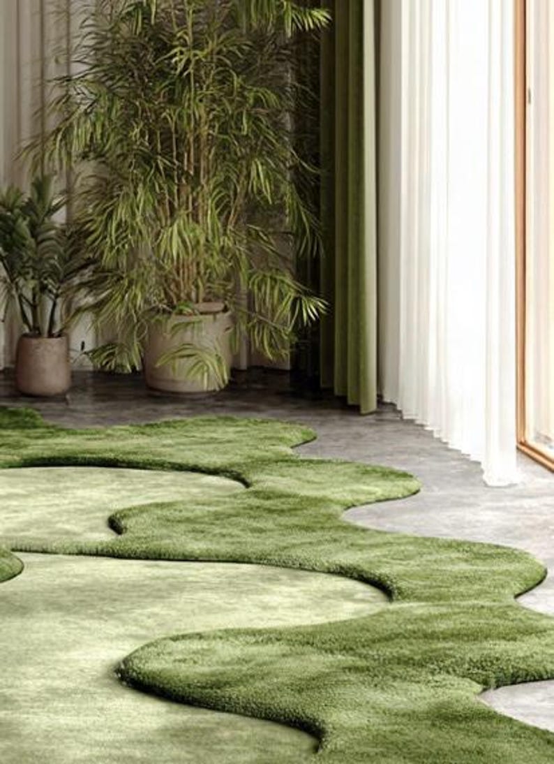 Organic Green Rug Earthy Green Nature Rug for Living Room, Bedroom, Cozy Home Decor ...
