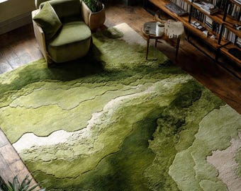 Earthy Sage Green Nature Rug for Living Room, Bedroom, Cozy Home Decor, Plush 8x10 Rug Lush Tranquility Verdant Meadow High Low Pile Rug