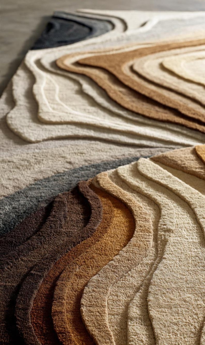 Large Neutral Abstract Rug - Textured Organic Wave Design for Living ...