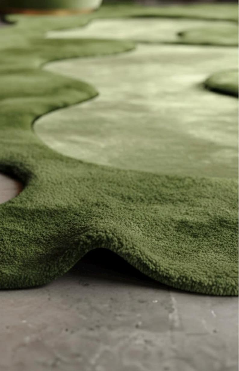 Earthy Green Nature Rug for Living Room, Bedroom, Cozy Home Decor, Plush 8x10 Rug Lush Tranquility Verdant Meadow High Low Pile Tufted Rug image 2