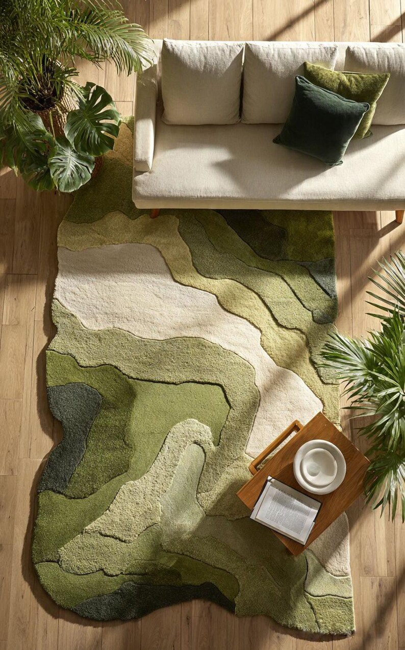 Organic Shape Verdant Meadow Tufted Rug | Contemporary Living Room ...