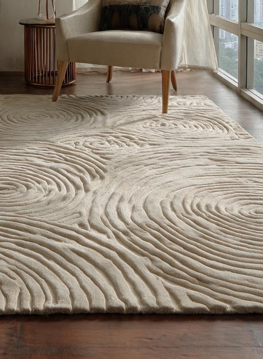 Beige Ripple Rug Zen Ripple Textured Beige Rug – Modern High-low Hand-tufted Carpet for ...