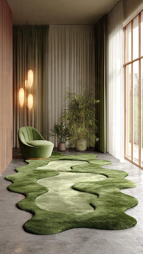 Earthy Green Nature Rug for Living Room, Bedroom, Cozy Home Decor, Plush 8x10 Rug Lush Tranquility Verdant Meadow High Low Pile Tufted Rug