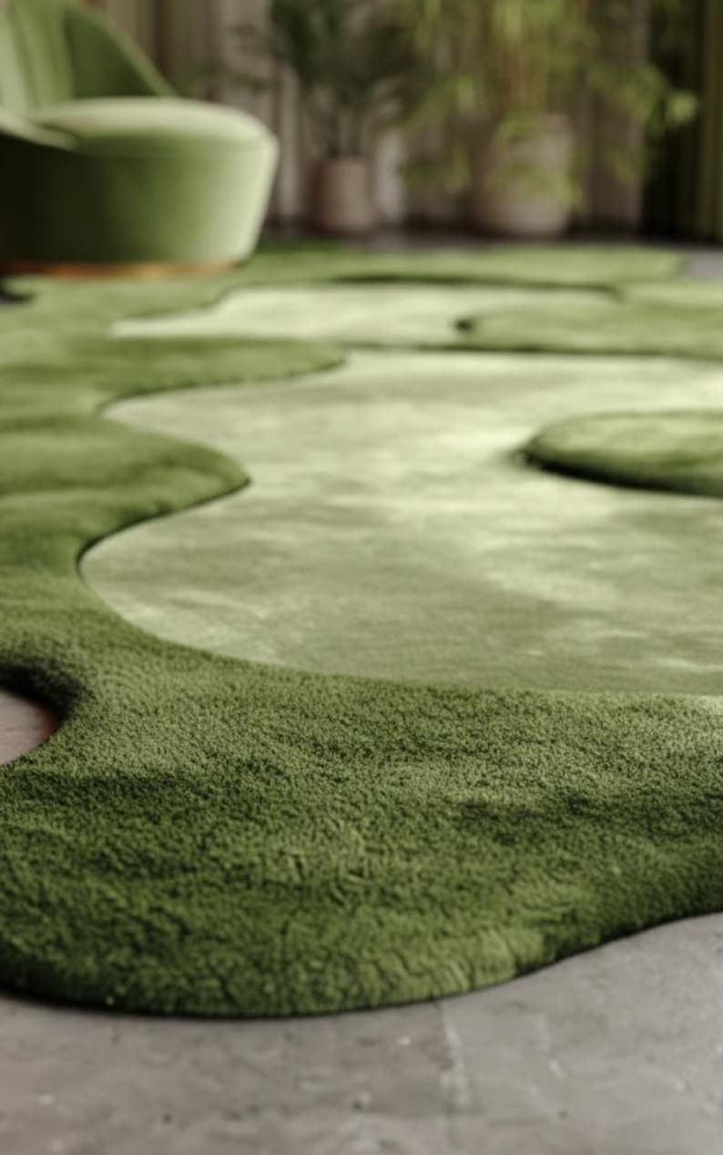 Earthy Green Nature Rug for Living Room, Bedroom, Cozy Home Decor, Plush 8x10 Rug Lush Tranquility Verdant Meadow High Low Pile Tufted Rug image 3