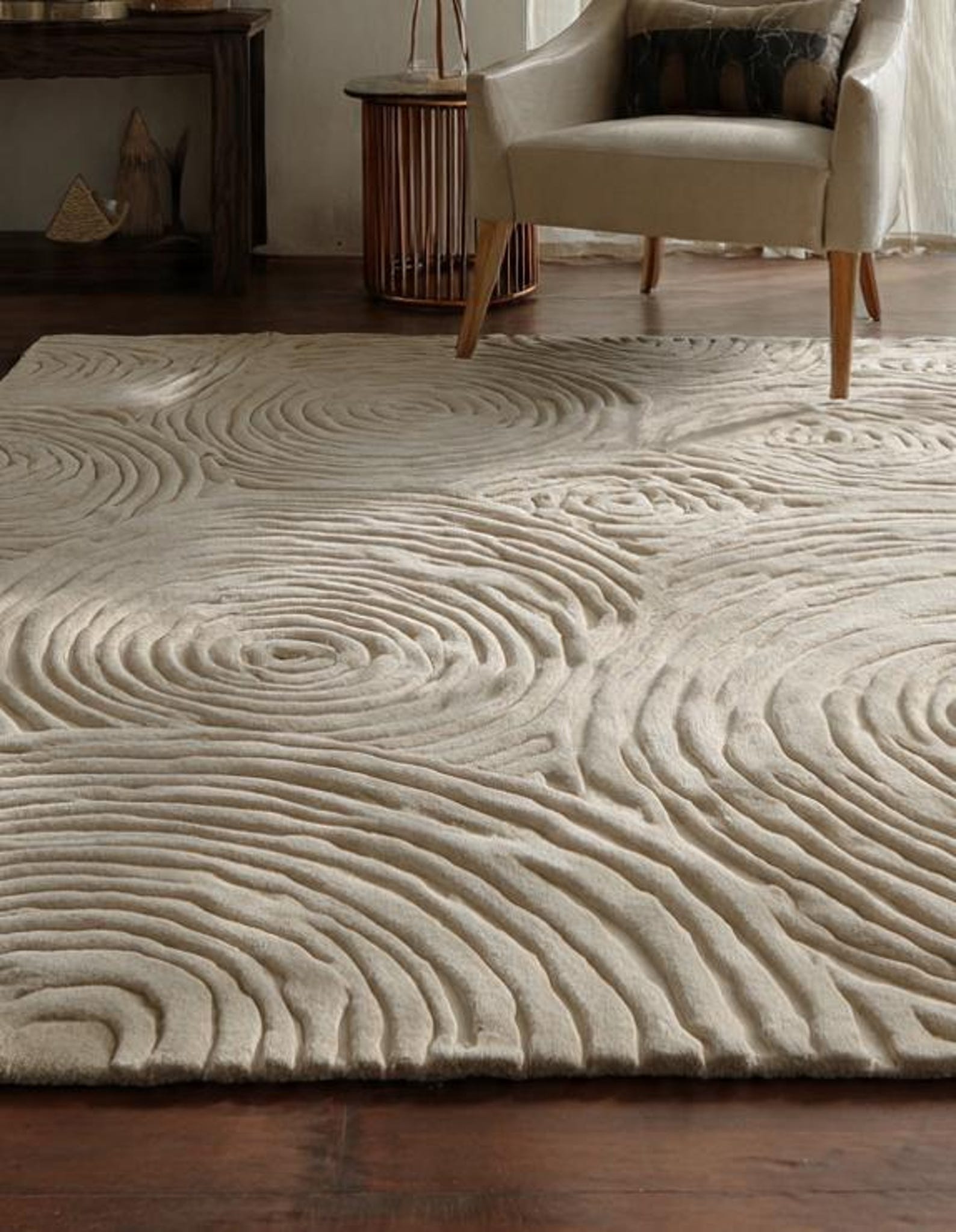 Zen Ripple Textured Beige Rug – Modern High-low Hand-tufted Carpet for ...
