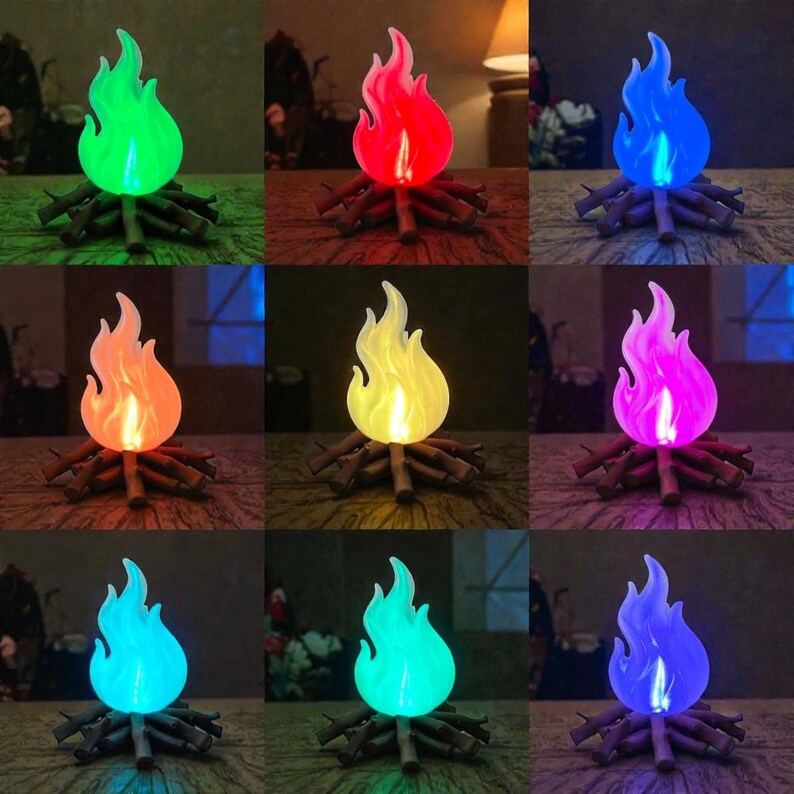 3D Printed Flame Ambient Lamp, Realistic Fire Night Light, 16-color ...