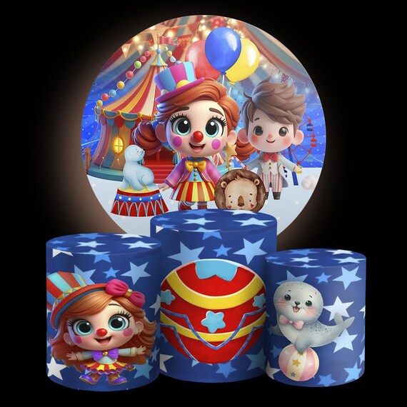 circus Cartoon Inspired Round Backdrop Cylinders Cover Round Backdrop Cover Photo Photography Background