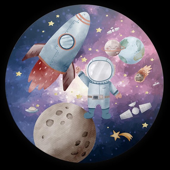Cartoon Astronaut Inspired Round Backdrop | Round Backdrop Cover | Photo Photography Background