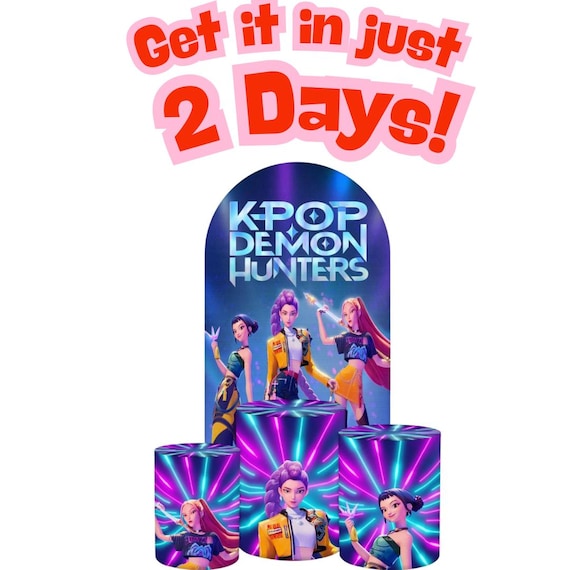 Kpop Demon Hunter Kpop Arch Backdrop Set 4 Pieces | Cylinder Covers for Birthday Party| birthday girl