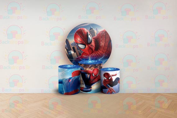 Cartoon superhero Inspired Round Backdrop Cylinders Cover Round Backdrop Cover Photo Photography Background