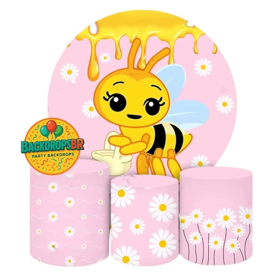 Little bee Round Backdrop Cylinders Cover Round Backdrop Cover Photo Photography Background|Little bee Baby shower little bee birthday theme