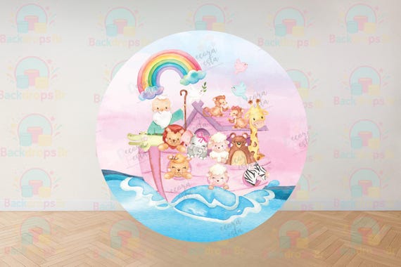 Cartoon Noah’s Ark Inspired Round Backdrop | Round Backdrop Cover | Photo Photography Background