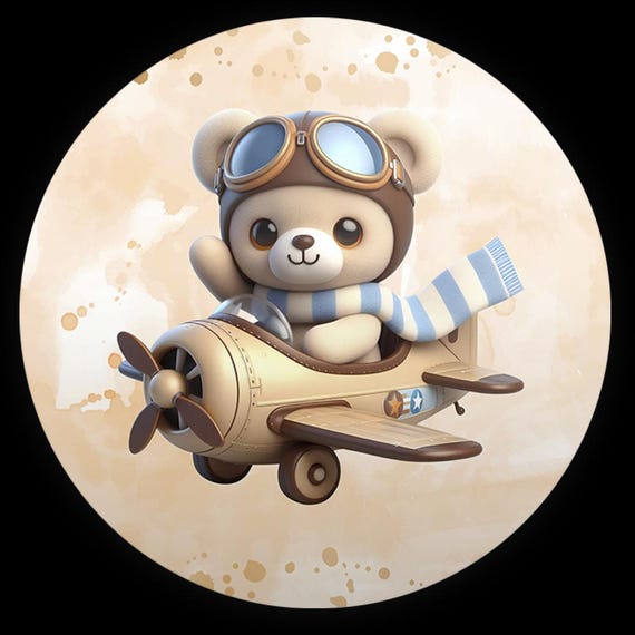 Cartoon aviator bear Inspired Round Backdrop | Round Backdrop Cover | Photo Photography Background