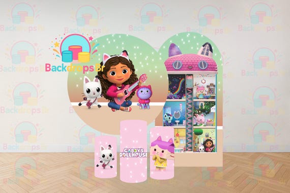 Gabby | Cartoon Arch Backdrop+ Round Backdrop + Cylinders Covers Backdrop 5 pieces| PhotographyBackdrop| Birthday Backdrop