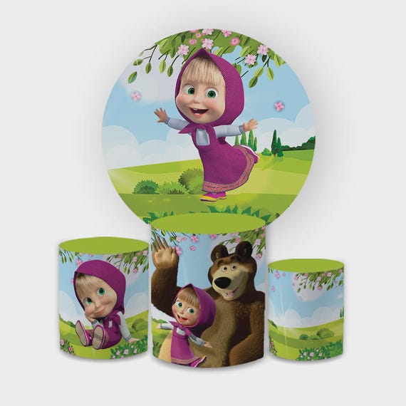 Girl and Bear Inspired Round Backdrop Cylinders Cover Round Backdrop Cover Photo Photography Background