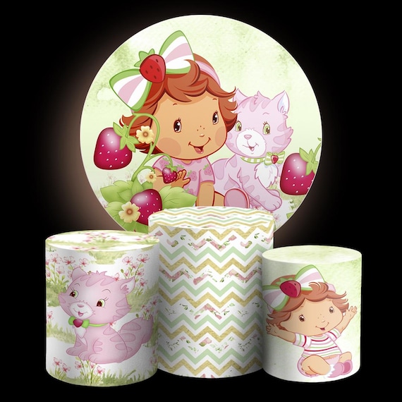 Cartoon Baby Strawberry Inspired Round Backdrop Cylinders Cover Round Backdrop Cover Photo Photography Background