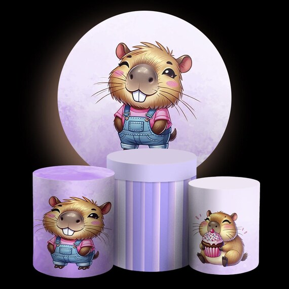 Cartoon Capybara Inspired Round Backdrop Cylinders Cover Round Backdrop Cover Photo Photography Background