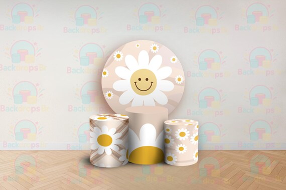 Cartoon flowers Inspired Round Backdrop Cylinders Cover Round Backdrop Cover Photo Photography Background