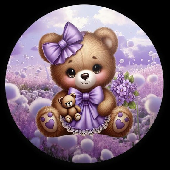 Cartoon purple bear Inspired Round Backdrop | Round Backdrop Cover | Photo Photography Background