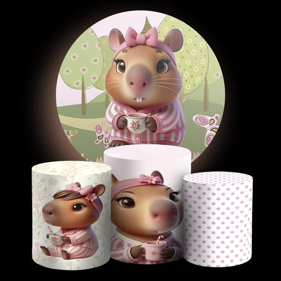 Cartoon capybara Inspired Round Backdrop Cylinders Cover Round Backdrop Cover Photo Photography Background