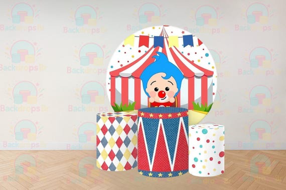 Circus Cartoon Inspired Round Backdrop Cylinders Cover Round Backdrop Cover Photo Photography Background