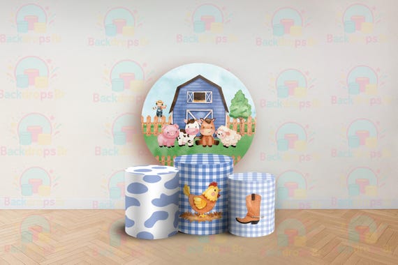 Cartoon Farm Inspired Round Backdrop Cylinders Cover Round Backdrop Cover Photo Photography Background