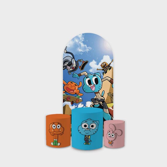 Cartoon Inspired cat Rabbit Arch Backdrop Set 4 Pieces | Cylinder Covers for Birthday Party