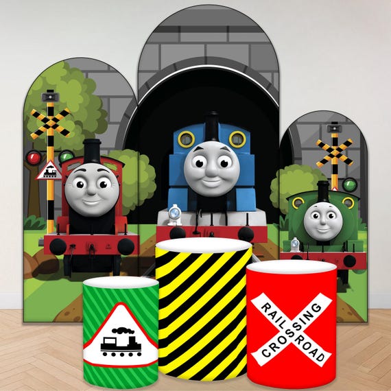 Thomas Arch Backdrop Set 6 Pieces | Cylinder Covers for Birthday Party