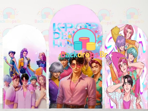 Kpop Cartoon Demons Hunters Boys and girls Arch Backdrop Cover Backdrop 3 pieces| Birthday Backdrop
