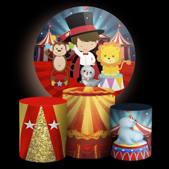 Circus Cartoon Inspired Round Backdrop Cylinders Cover Round Backdrop Cover Photo Photography Background
