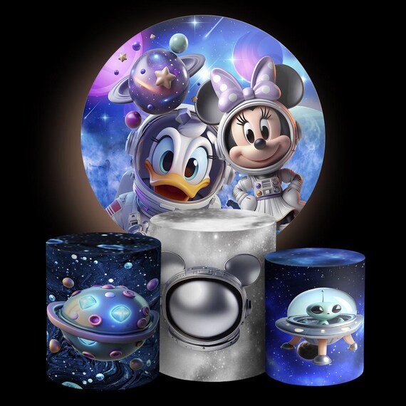 Cartoon Astronaut Inspired Round Backdrop Cylinders Cover Round Backdrop Cover Photo Photography Background