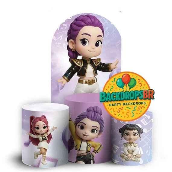 Baby Kpop Demon Hunter Kpop Arch Backdrop Set 4 Pieces | Cylinder Covers for Birthday Party | Kpop Dolls