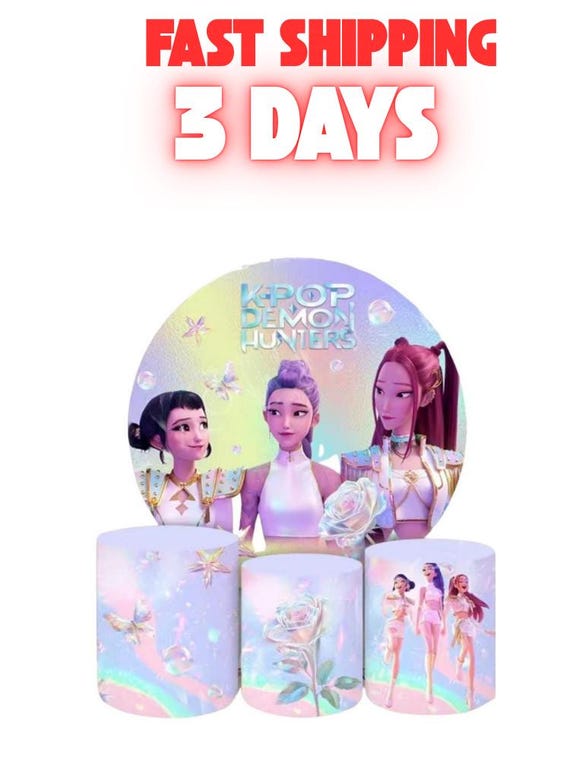 KPop Demon Hunter Cartoon Inspired Round Backdrop Cylinders Cover Round Backdrop Cover Photo Photography Background