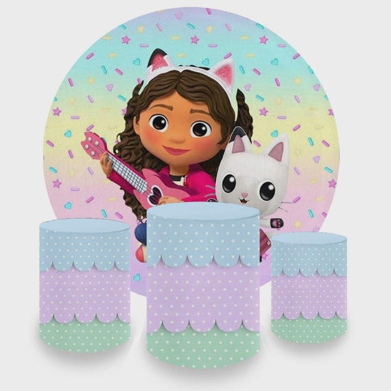 Cartoon Gabby Inspired Round Backdrop Cylinders Cover Round Backdrop Cover Photo Photography Background
