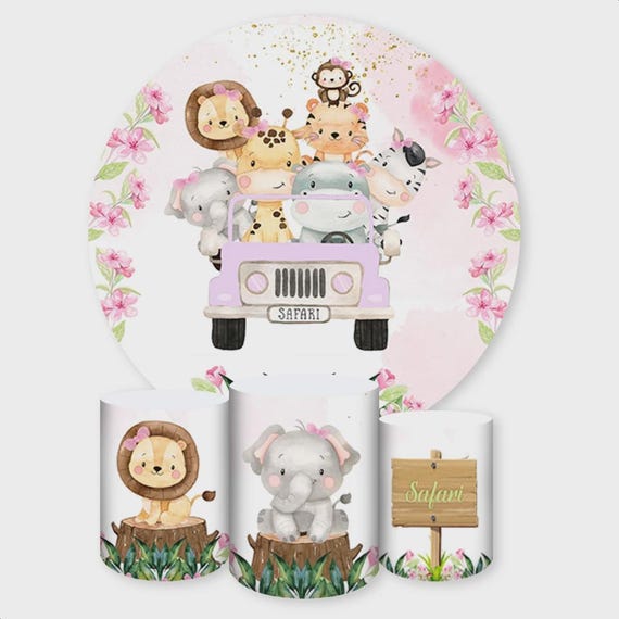 Safari Round Backdrop Cylinders Cover Round Backdrop Cover Photo Photography Background| Baby shower Safari| Safari birthday theme