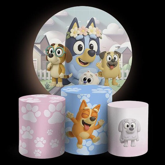 Cartoon Dogs and friends Inspired Round Backdrop Cylinders Cover Round Backdrop Cover Photo Photography Background