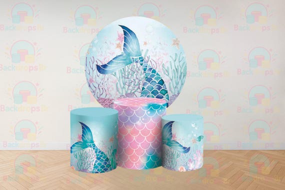 Mermaid Cartoon Inspired Round Backdrop Cylinders Cover Round Backdrop Cover Photo Photography Background