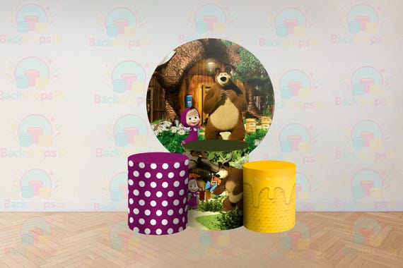 Bear Cartoon Inspired Round Backdrop Cylinders Cover Round Backdrop Cover Photo Photography Background