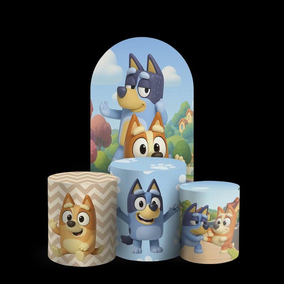 Cartoon Dogs Arch Backdrop Set 4 Pieces | Cylinder Covers for Birthday Party