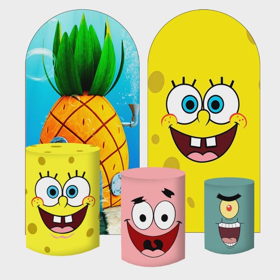 Sponge and friends Arch Backdrop Set 5 Pieces | Cylinder Covers for Birthday Party